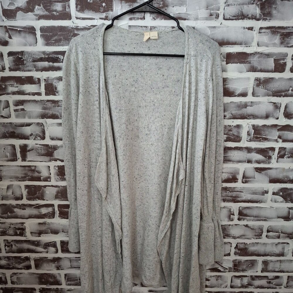 Anthropologie Moth L Long Open Front Sweater Duster Light Grey Wool Cashmere